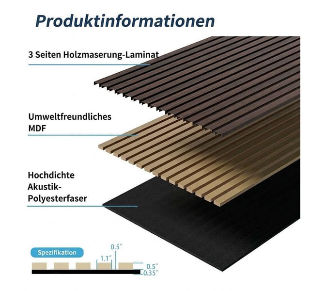 Rolipo 3D Wandpaneel Akustikpaneele Holz 4er, 3D Wandlamellen für Wand & Decke 120x60 cm, BxL: 60x120 cm, (4-tlg) Schallabsorbierend, Dunkle Walnuss, Einfache Montage