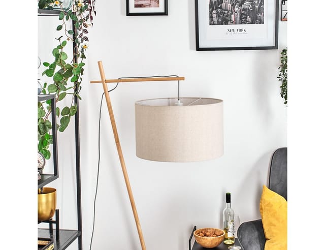 hofstein Stehlampe Stehlampe aus Holz/Leinen in Naturfarben, ohne Leuchtmittel, Schirm (50 cm) u. Fußschalter, 160 cm, 1 x E27, ohne Leuchtmittel