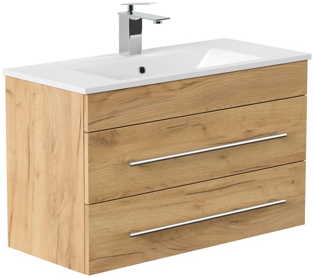 Magnolia Home Waschtisch Badmöbel Mona 80x36cm mit 2 SoftClose Schubladen eiche gold