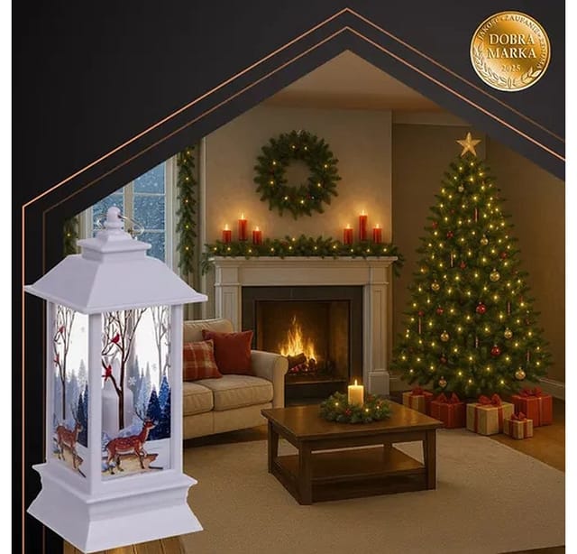 Ruhhy LED Laterne Weihnachtslaterne Dekolaterne, Weihnachtsbeleuchtung, LED fest integriert, Tageslichtweiß, Stilvolle weiße LED-Laterne mit Winterlandschaft