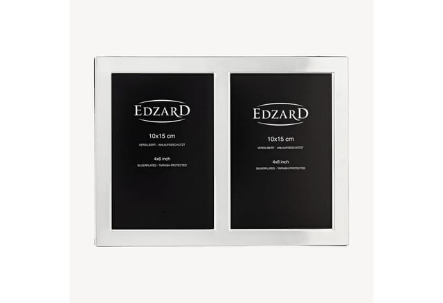 EDZARD Bilderrahmen Salerno Doppelrahmen (10x15 cm) versilbert und anlaufgeschützt, für 2 Bilder, schwarzer Samtrücken
