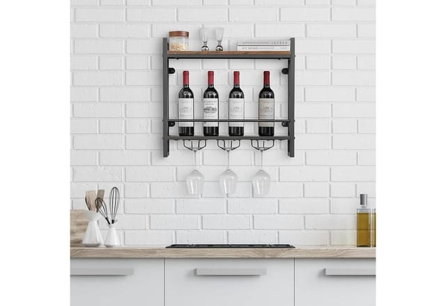 KOMFOTTEU Weinregal Wandregal, mit Glashalter, 60 × 20 × 55cm