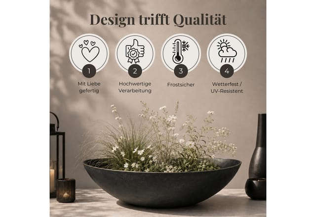 matches21 HOME & HOBBY Blumentopf Flache Pflanzschalen für draussen Dekoschalen rund beige sand 45 cm (2 St), Blumen-Schale als wetterfeste Friedhof-Schale Grab-Schmuck Grabschale