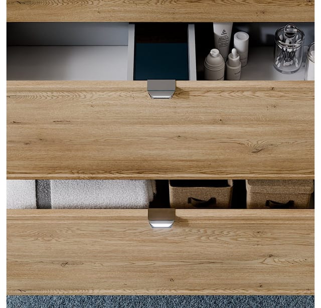 Lomadox Waschbeckenschrank TEMUCO-56-CREMONA 120 cm breit in Eiche mit Rahmenfräsung, 4 Schubladen, wandhängend