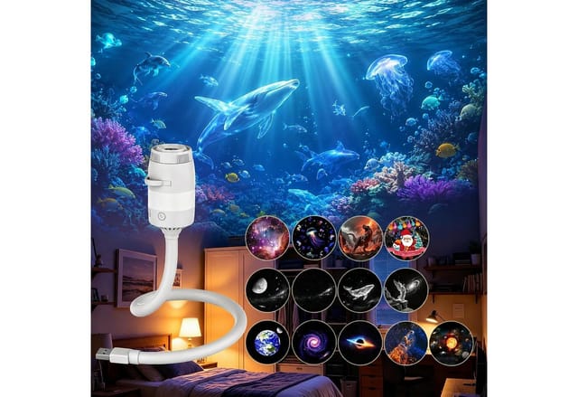 CarpOn Projektionslampe Sternenhimmel Projektor Ozean 13 Filme 5D Hologramm 360° Kinder