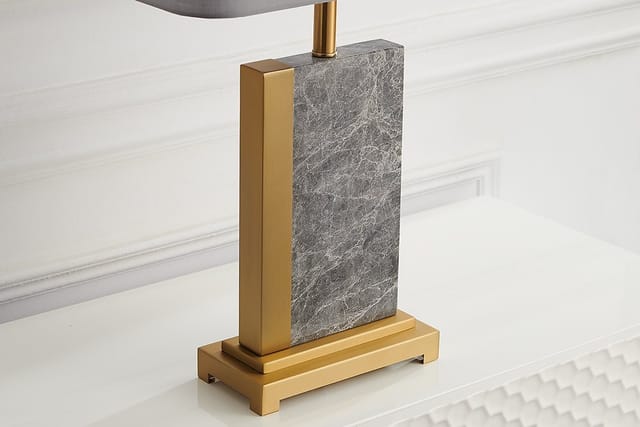 riess-ambiente Tischleuchte ELEGANCIA 65cm gold / grau, Ein-/Ausschalter, ohne Leuchtmittel, Wohnzimmer · Stoff · Marmor · Metall · mit Lampenschirm · Retro Design
