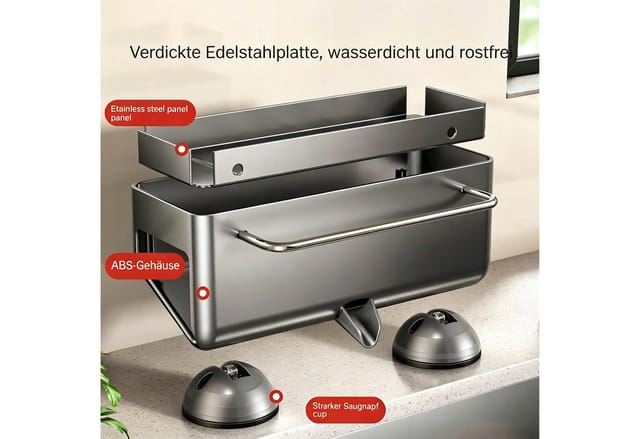 Fyrove Küchenorganizer-Set Spülbecken Organizer Saugnapf Kitchen Schwammhalter Spültuchhalter, (Spülmittelhalter Küche, Abtropfhalter Küche,Küchenutensilien Organizer), Küchenorganizer für Spülbecken, Schwammhalter, ohne Bohren