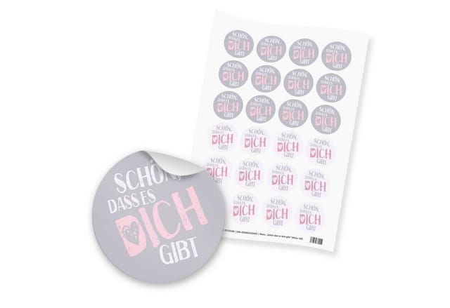 itenga Aufkleber itenga 24x Sticker "Schön dass es dich gibt" (Motiv 109) grau rosa ros