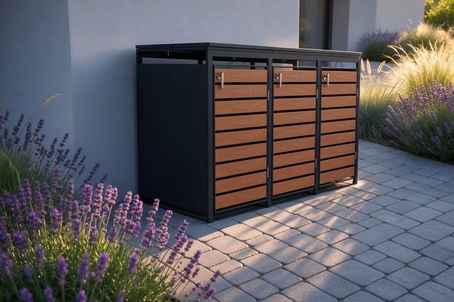 ESTEXO Mülltonnenbox Müllbox Mülltonnenverkleidung 3 Türen Anthrazit Holzdekor Eiche