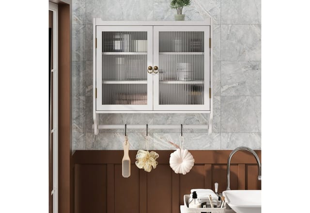 IDEASY Hängeschrank 60cm 2-tür. Glas-Wandschrank mit 3 Fächern +Halter