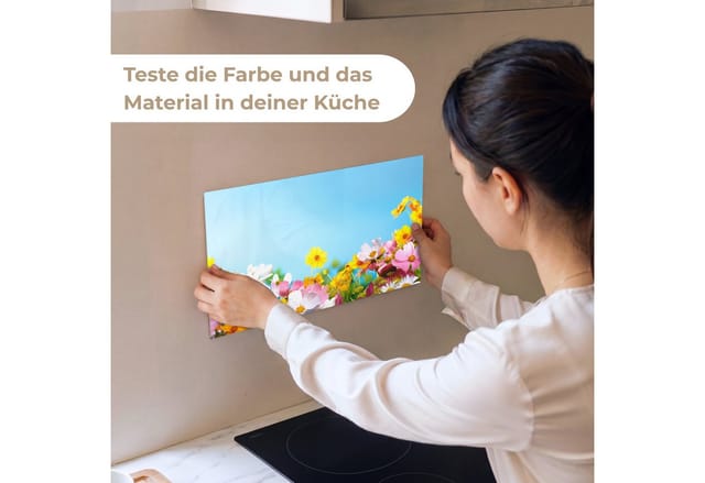 KitchenYeah Küchenrückwand Muster selbstklebend (keine Folie) Blumen - Bunt - Blau - Natur, (1-tlg), Spritzschutz, Küche, Rückwand, Küchenwand, Küchenfront, 30x20 cm
