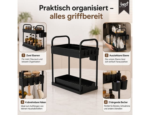Best for Home Küchenorganizer-Set Küchenorganizer-Set (2-teilig) für mehr Ordnung unter der Spüle, (Organizer-Set, 1-tlg., 2-teilig, ca. 40,6 × 21,6 × 40,6 cm), Platzsparend, vielseitig einsetzbar, übersichtliche Aufbewahrung