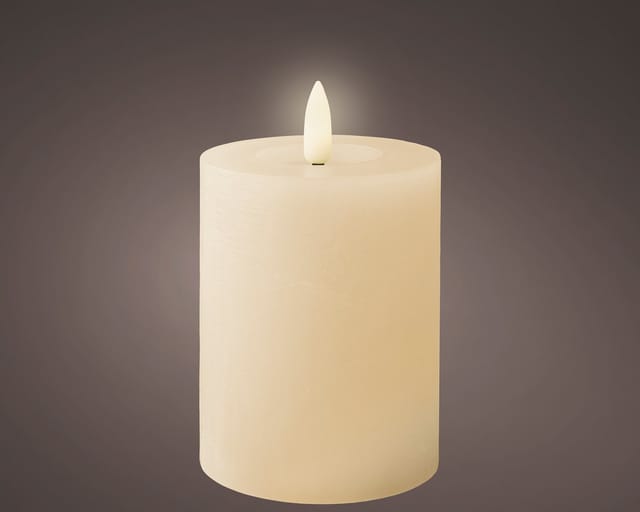 Lumineo LED-Kerze, Timer, warmweiß, LED Kerze 7x11cm mit Timer Wachs Rustik Creme / Warmweiß