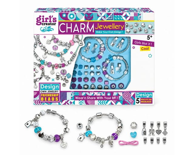 R2 Invest Kreativset Armband Bastelset mit Charms – Schmuckset für Kinder zum Gestalten