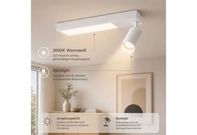 ZMH Deckenstrahler 1 Flammig 10W Schwarz/Weiß GU10 Deckenleuchte 3000K Schlafzimmer, ohne Leuchtmittel, Warmweiß, Rechteckig Deckenspot Modern Wandleuchte Innen Küche