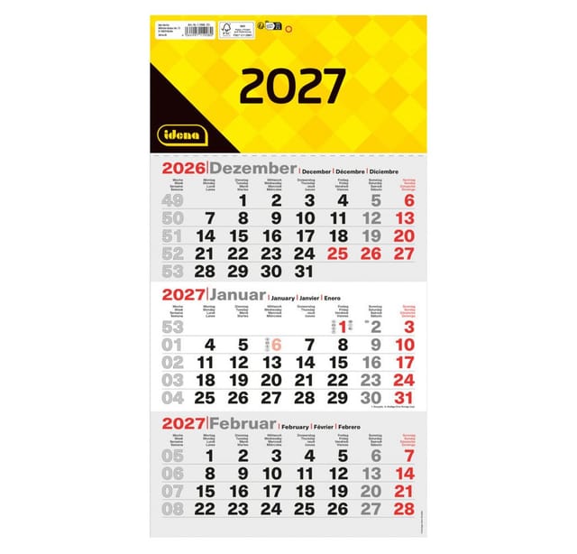 Idena Monatskalender 3-Monatskalender 2027 - 24 x 45 cm