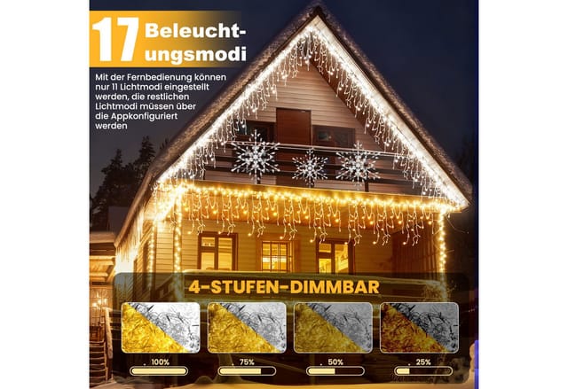 Circlio LED-Lichterkette LED Eiszapfen Lichterkette Außen 5m-45m Warmweiß/Kaltweiß App IP65, 17 Modi, Musikmodus, Timer, Fernbedienung, Gruppensteuerung