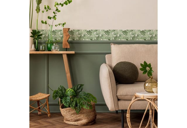 Muralo Bordüre Wandbordüre selbstklebend Blätter – Tapetenbordüre Wohnzimmer, bedruckt, Grüne Blätter der Monstera, 10 x 300 cm, abriebfest, abwischbar