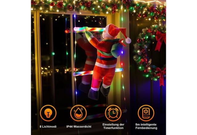 Clanmacy LED-Lichterkette RGB 3M Leiter Lichterkette mit Weihnachtsmann Weihnachtsbaum Party