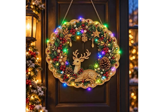 Bomiclss Kreativset Weihnachts-Diamantmalerei-Set mit LED-Lichterkette,25x25cm, Weihnachtsbastelset als Geschenk,Fensterdeko zum Aufhängen