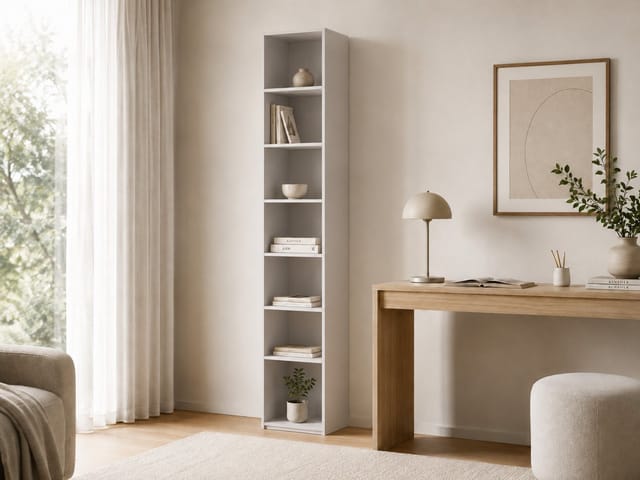 MOEBLO Regal Offenes Regal ELVORA, 200 cm hoch, mit 7 Ablageflächen, schmales Bücherregal für Jugendzimmer, Wohnzimmer und Homeoffice, Kaschmir, (BxHxT):40 x 200 x 40 cm