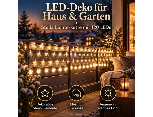 Weltbild LED-Lichterkette Lichterkette Stella 120 LED Wohnungsdekoration Deko Garten Dekoration, Weihnachtsdeko Lichtkette Weihnachtsbeleuchtung Gartenbeleuchtung