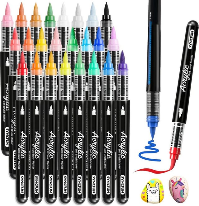 SYNCFUN Marker SYNCFUN Acrylstifte für Steine, 24 Farben Pinselspitze Glasmalstifte