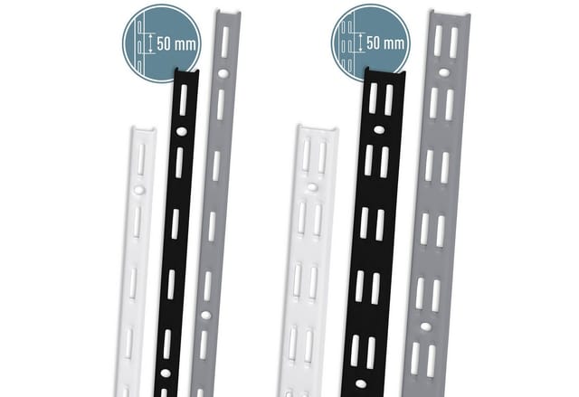 ib style Wandregal 2er Set Wandschiene 2-reihig 100cm Silbermatt, Regalschiene - Raster 50mm