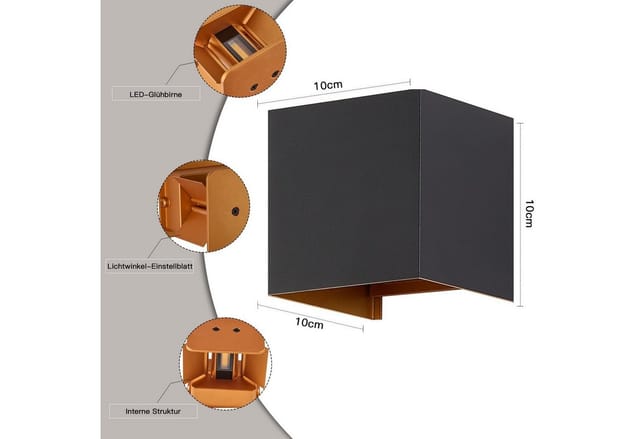 ZMH LED Wandleuchte Innen Außen Gold Schwarz Modern Wandlampe Treppenhaus Flur, LED fest integriert, Warmweiß, 5W,warmweiß, IP54,wandleuchte aussen,2 Stück