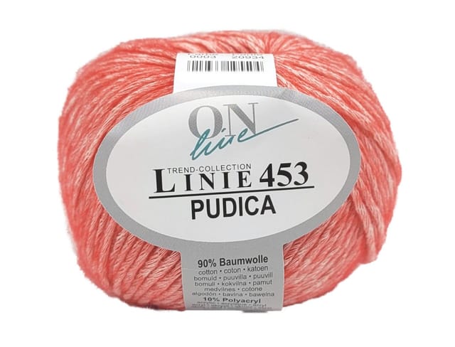 Online Garne Linie 453 Pudica weiches Baumwollgarn Wolle zum stricken und häkeln Häkelwolle, 95 m (50g, Handstrickgarn, Strickgarn, Wolle zum stricken und häkeln), 90% Baumwolle, 10% Polyacryl