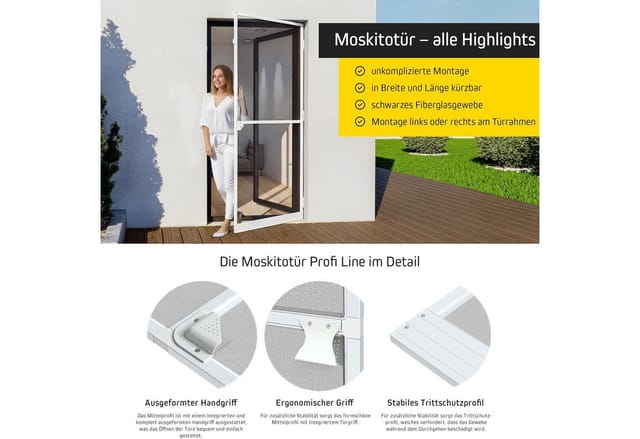 jalousiescout Insektenschutz-Tür Fliegengitter Tür Balkontür mit Rahmen 100x210 Aluminium Weiß, (1-St), leichte Reinigung, nahezu freie Sicht, ProtectLine