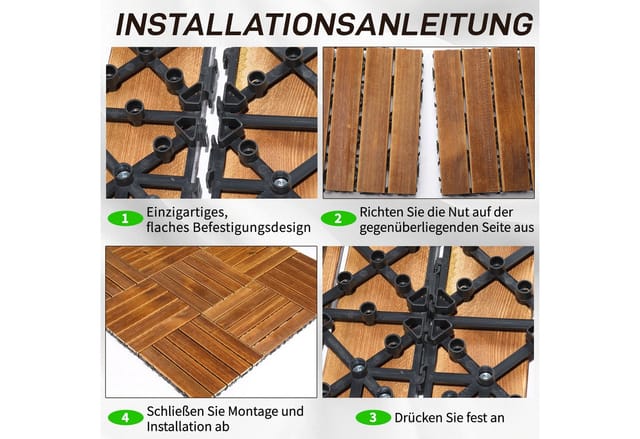 LEADZM Terrassendielen Terrassenfliesen 33er Set Klicksystem 30x30cm, Holz, 3,00 m², BxL: je 30,00x30,00 cm, 2,30 mm Stärke, (33-St), Kiefernholz, wasserabweisend, Balkonfliesen für Balkon & Terrasse