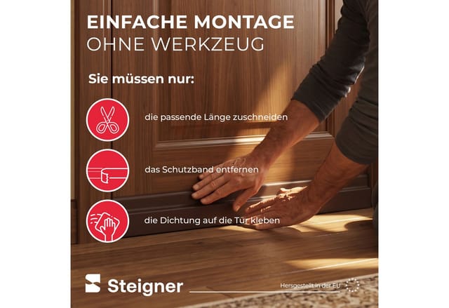 STEIGNER Türdichtband STEIGNER Türdichtung selbstklebend, Zugluftschutz, TPE, Braun, 1 m, (1m Rolle), Dichtung für Türen und Fenster, Zugluftstopper, Windschutz Kälteschutz