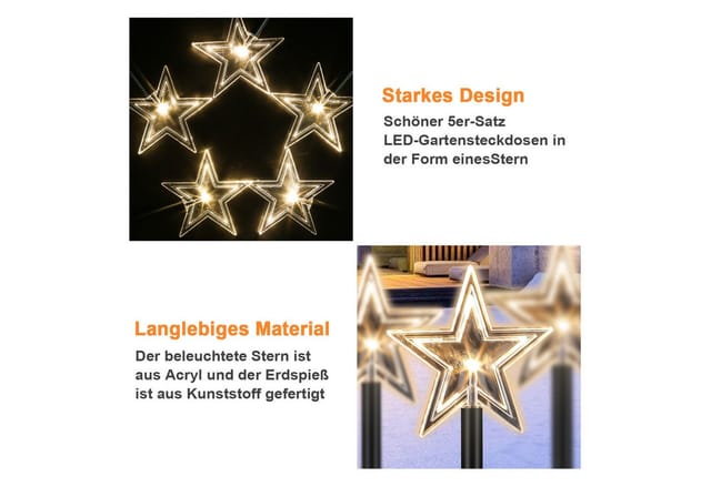 Clanmacy LED Gartenleuchte 10x LED Leuchtstäbe Sterne warmweiß Timer,Sterne Weihnachtsbeleuchtung