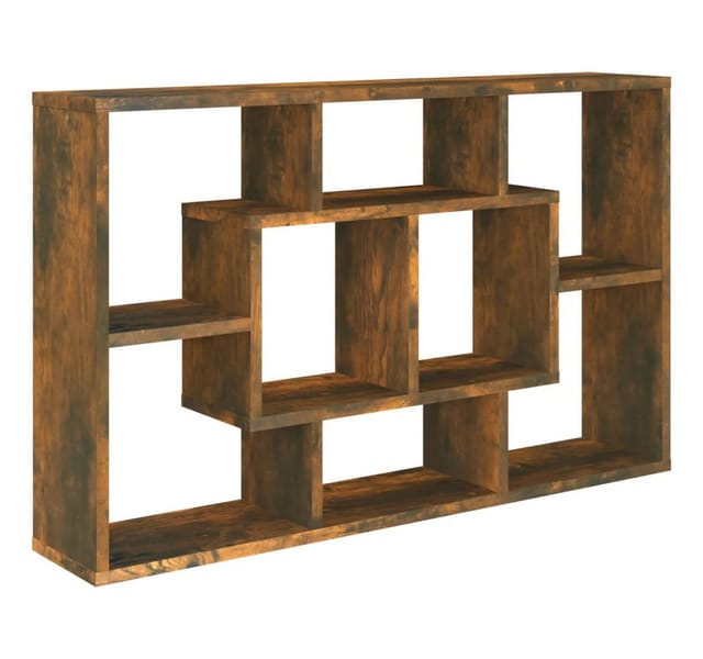 furnicato Hängeschrank Wandregal aus Massivholz 85 x 16 x 52,5 cm in Räuchereiche (1-St) Stabile Regalwand mit acht Fächern für Bücher und DVDs im Wohnzimmer