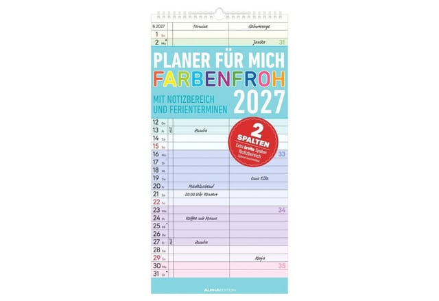 Alpha Edition Wandkalender Planer für mich Farbenfroh 2027