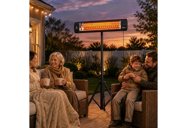 Outsunny Heizstrahler Infrarotstrahler, höhenverstellbar mit Standfuß und Touch, 2490 W, IP65, 3 Heizstufen, 24h Timer