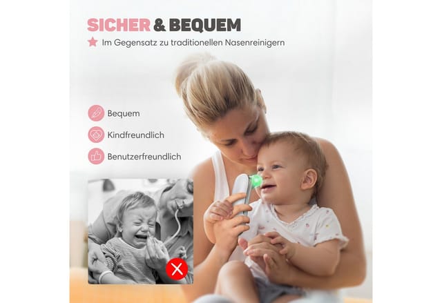 Vulpes Goods Nasensauger BabyCare, mit 3 Silikonaufsätzen und Aufbewahrungsbox, fünf Saugstufen und Silikonaufsätze