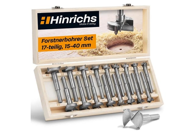 Hinrichs Forstnerbohrer Forstnerbohrer Set in Holz Aufbewahrungsbox, (Set, 17-tlg), mit 17 verschiedenen Bohrern