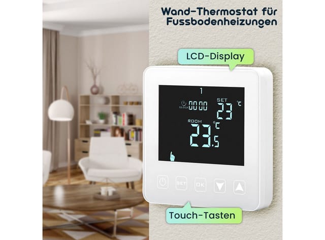 Casativo Raumthermostat Digitales Raumthermostat Fußbodenheizung Touch Wand-Thermostat, Netzbetrieb, (2-St)