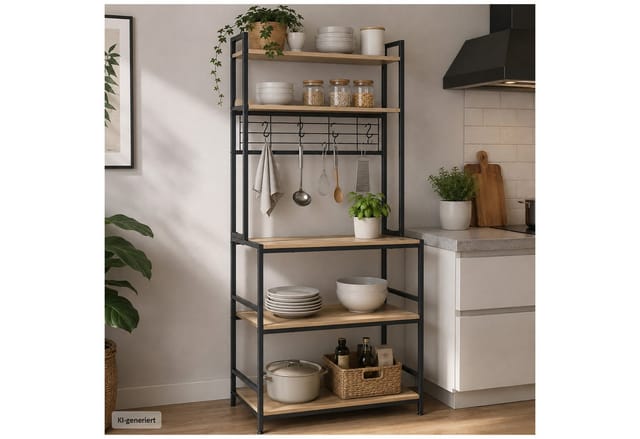 HTI-Living Küchenregal Modernes Regal Elio 5 Ablagen 4 Haken Sonoma Schwarz, 1 Stück 1-tlg.