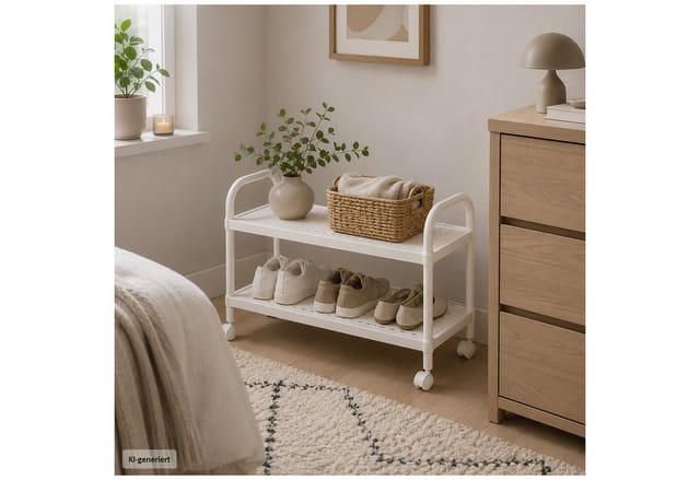 HTI-Living Schuhregal mit 2 Ablagen und Rollen Weiß 51,5 x 41 cm, 1 Stück 1-tlg., Platzsparend, Flexibel