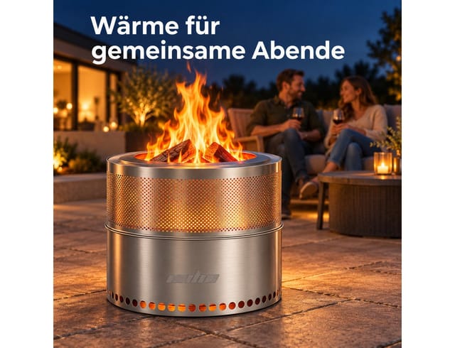 unho Feuerschale aus Edelstahl, Ø 50 cm, für Garten und Camping, (inklusive Tragetasche), Zerlegbar, inklusive Tragetasche
