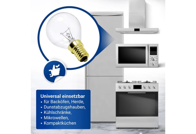 VIOKS Glühbirne Lampe E14 40W 45mmØ 77mm 230V bis 300°C universal, 1 St., für Backofen