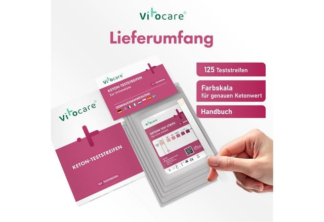 Vitocare Blutzuckermessgerät Keton & Keto Teststreifen, Ketose Selbsttest, 25/125 Stk.