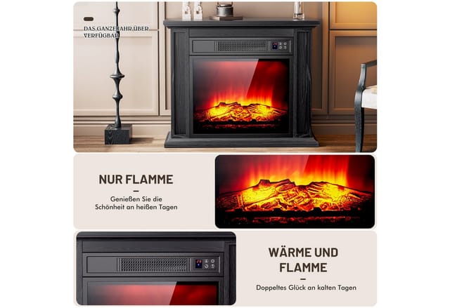 oyajia Elektrokamin mit Schrank, 23", 1000/2000W Heizung, 3D-Flammeneffekt, Thermostat, Elektrischer Kamin 79,7x20x53,9 cm, Fernbedienung, LED-Licht, Timer