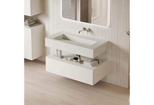 Bernstein Waschbecken COMO (Wandwaschbecken, 1-St., Wandwaschbecken ohne Armatur), Wandwaschbecken COMO aus Mineralguss, Eckig, Matt