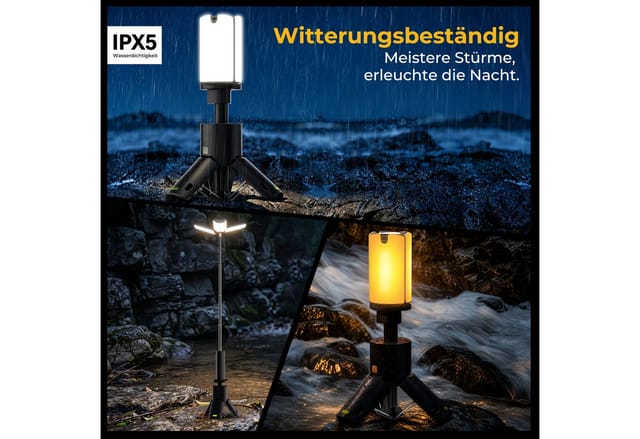 GLIESE LED Laterne Tragbar Campingleuchte 10000mAh Powerbank, LED, Warmweiß, Neutralweiß, Kaltweiß, 3 Leuchtenköpfe, stufenlos dimmbar, Powerbank, 270° Flexibilität