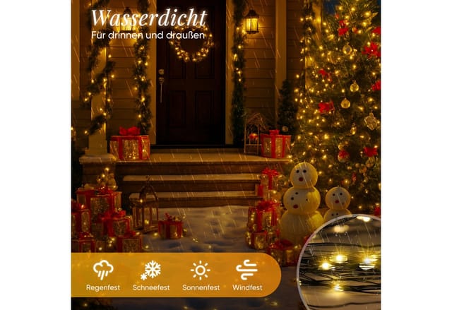 Salcar Lichterkette LED Kupfer Lichterkette Weihnachtsbeleuchtung für Innen & Außen Deko, 100m 1000 LED Grüner-Kupferdraht, Netzteil, Warmweiß