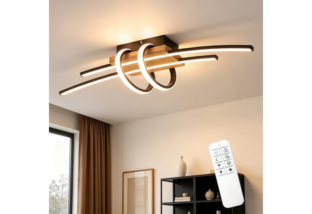 Nettlife LED Deckenleuchte 2/3Flammig Dimmbar Fernbedienung Holz Moder,36/46W Deckenlampe Schwarz, LED fest integriert, für Küche Flur Wohnzimmer Esszimmer 73.5*22.5*14.2cm